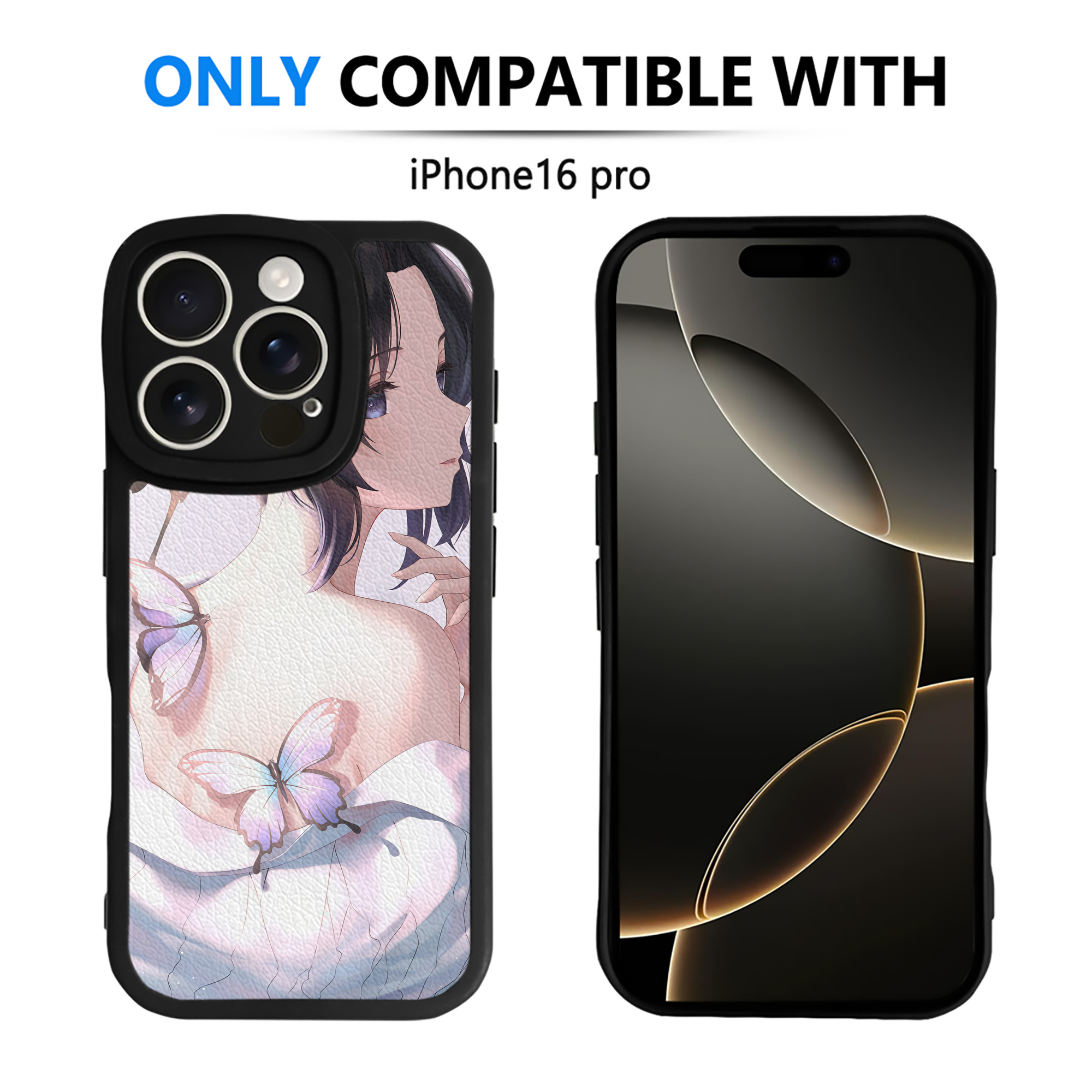 （画像用） 鬼滅の刃（きめつのやいば）蟲柱-胡蝶 しのぶ／こちょう しのぶ Kochou Shinobu 【iPhone 16シリーズ対応】シリコンスマホケース（レザー調） 材質：シリコン